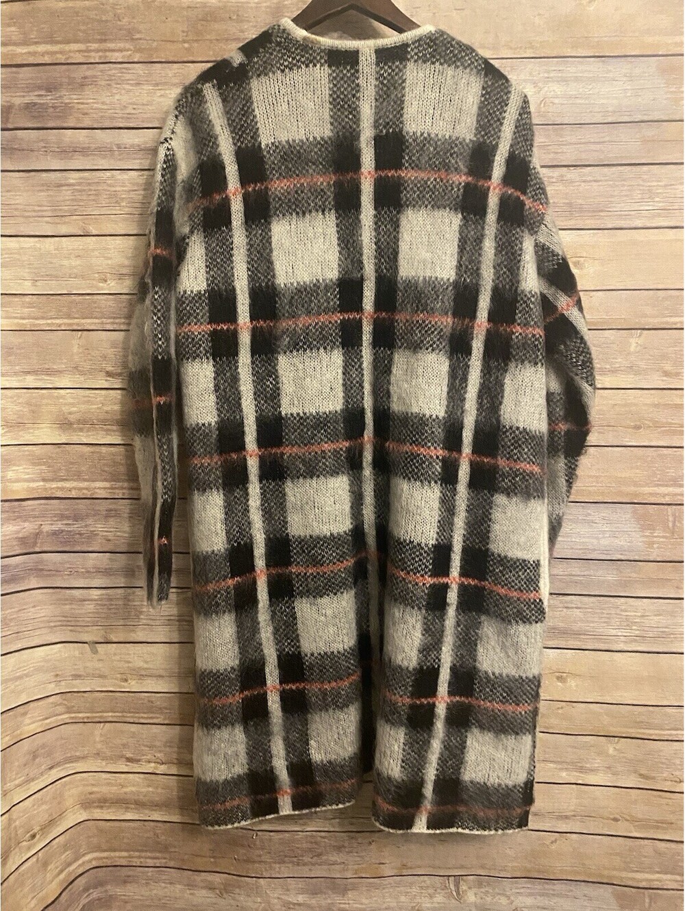 Tomorrowland Tricot Giant Plaid Sweater Duster Mohair Blend Tag Removed Large - Picture 8 of 8